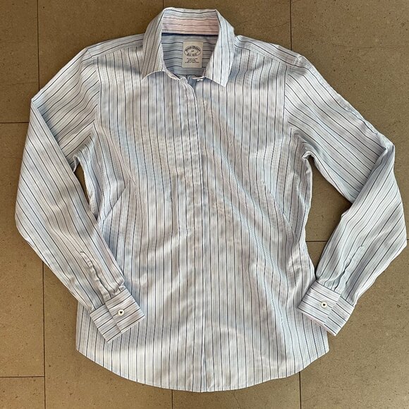 Brooks Brothers Blue & White Striped 100% cotton Shirt-Size 2P Petite - Picture 1 of 7